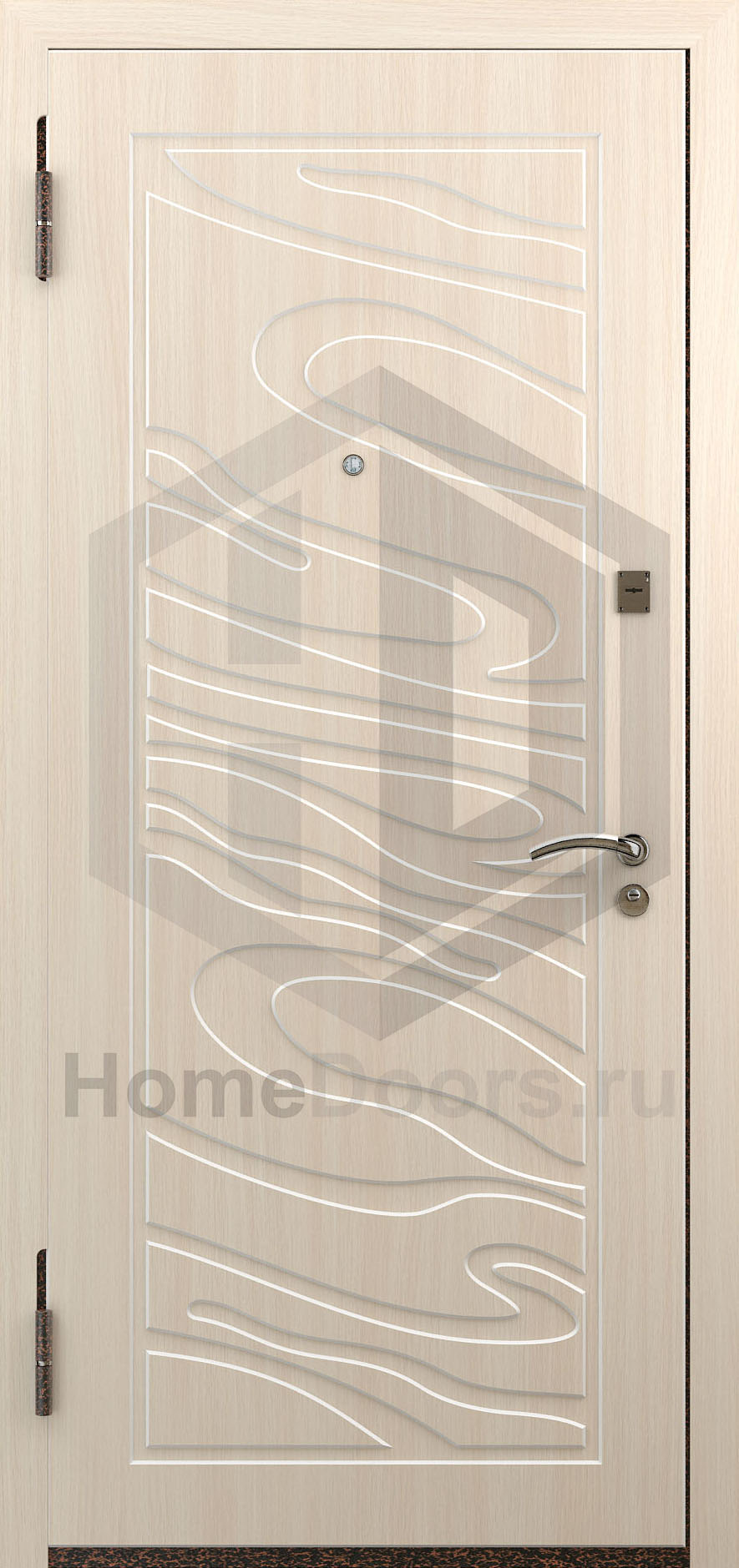 Входная дверь цвет белый дуб МДФ "Лотос" фото