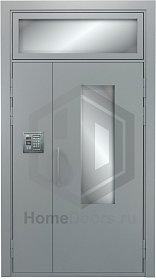 Подъездная дверь с фрамугой и домофоном и стеклом фото