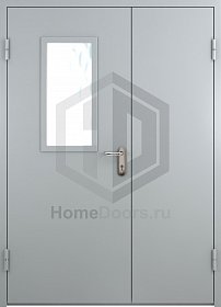 Двупольная противопожарная дверь EI-60 со стеклопакетом и антипаникой фото