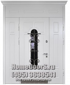 Дверь с боковой и верхней вставками со стеклом и ковкой белая фото