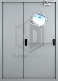 Двупольная противопожарная дверь EI-60 со стеклом и антипаникой фото